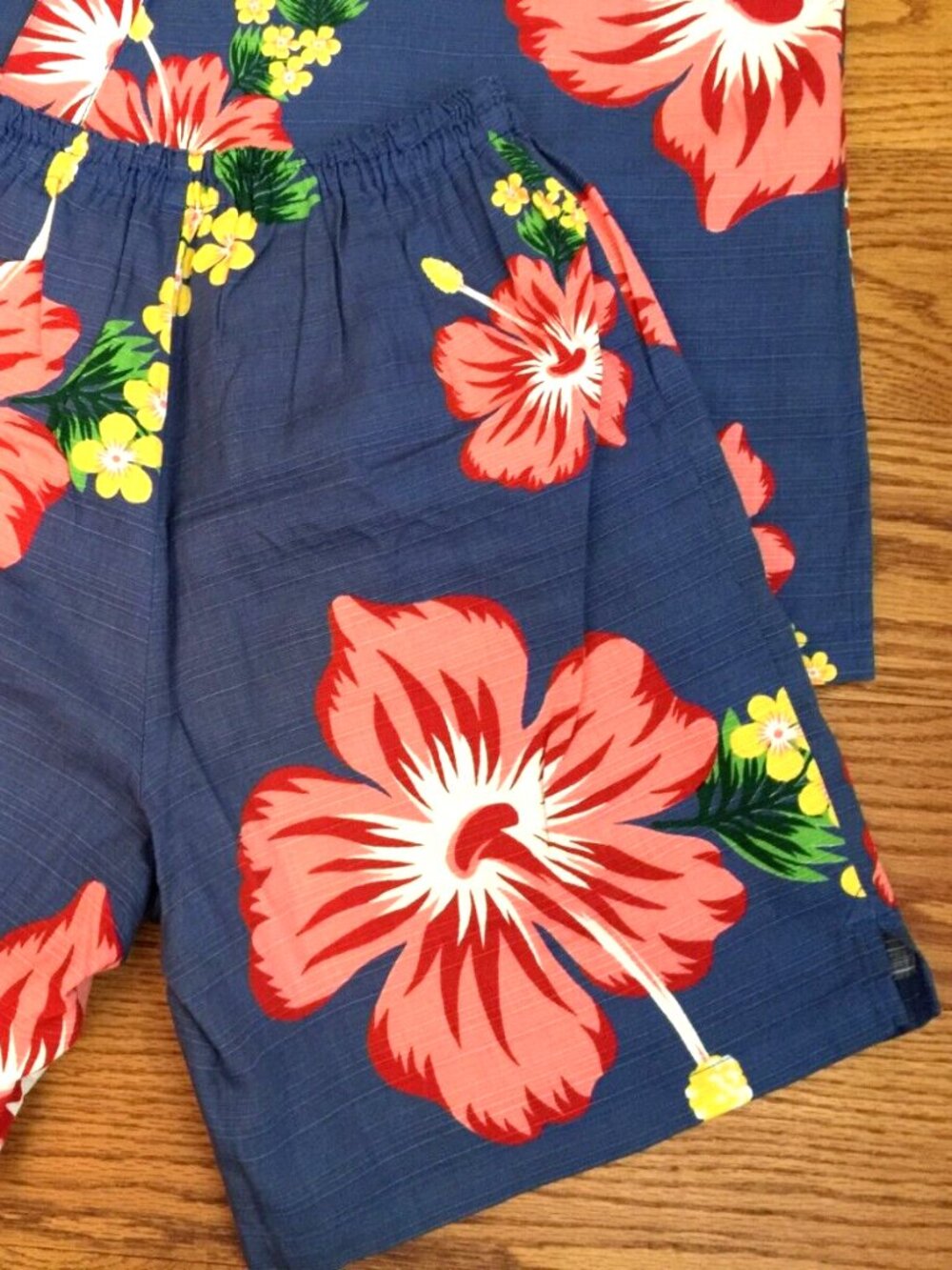 JAPANESE JINBEI KIMONO JACKET SHORTS WOMENS S M BLUE PINK FLORAL COTTON 2PC SET - Picture 7 of 16